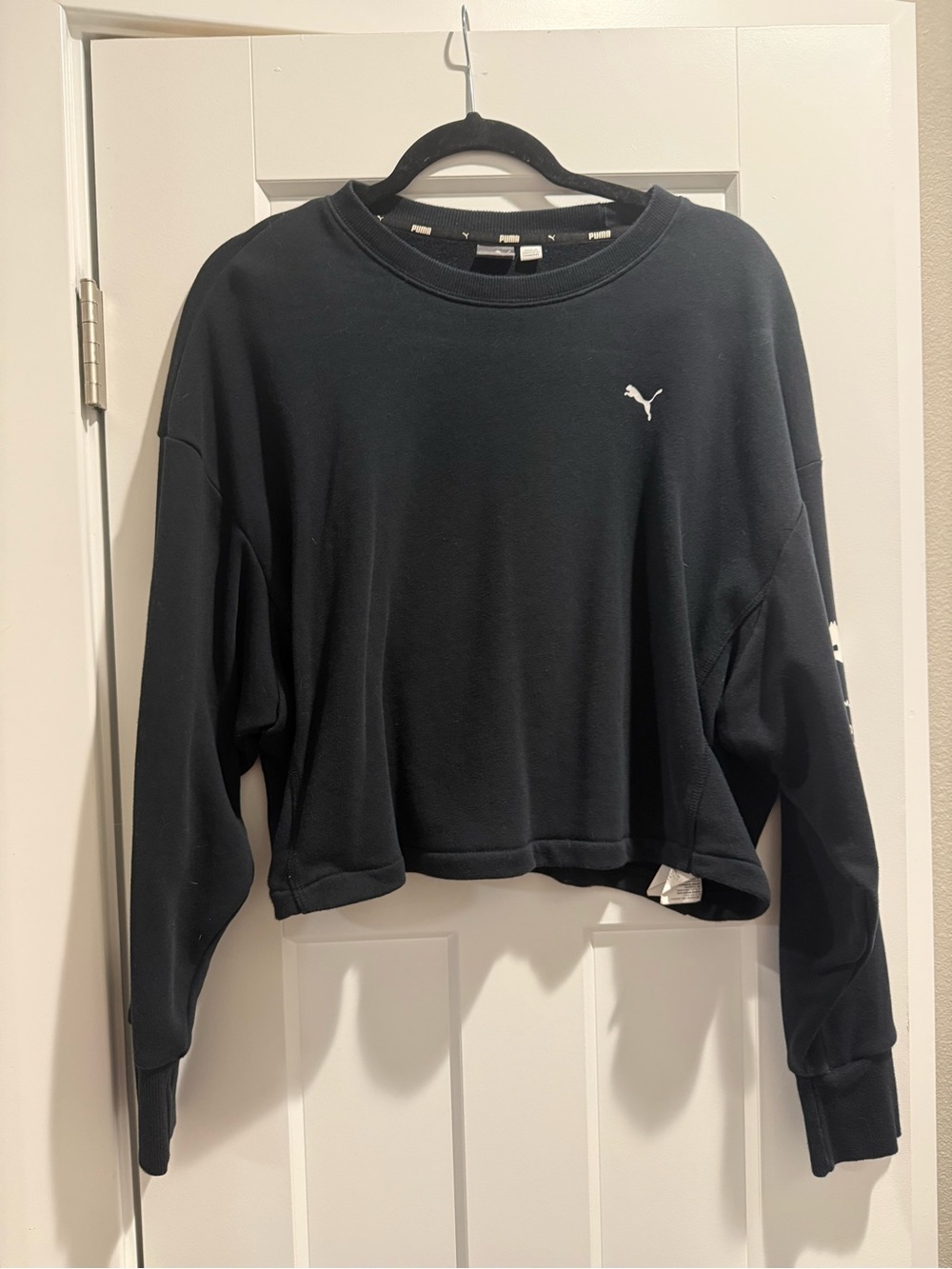 Puma Black Cropped Sweatshirt with White Logo